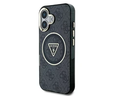 Guess IML 4G Glitter and Triangle Logo MagSafe Apple iPhone 16 dėklas telefonui juodos spalvos