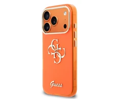 Guess IML 4G Script Metal Logo dėklas skirtas Apple iPhone 17 Pro Oranžinis