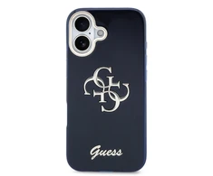 Guess IML 4G Script Metal Logo dėklas skirtas iPhone 17 Mėlyna