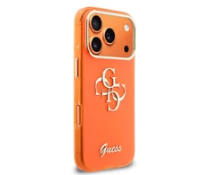 Guess IML 4G Script Metal Logo dėklas skirtas Apple iPhone 17 Pro Oranžinis