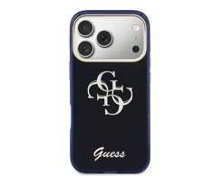 Guess IML 4G Script Metal Logo dėklas skirtas iPhone 17 Pro Max Mėlyna