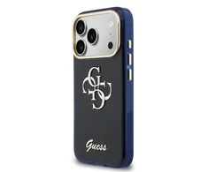 Guess IML 4G Script Metal Logo dėklas skirtas iPhone 17 Pro Mėlyna