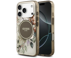 „Guess IML Flower &amp; Tonal Circle MagSafe“ dėklas, skirtas „iPhone 17 Pro“ – rudas