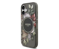 Guess IML Flowers Strap MagSafe dėklas skirtas Apple iPhone 17 juodos spalvos