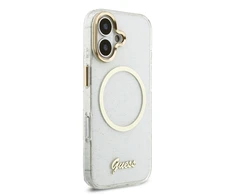 Guess IML Glitter Script Strap MagSafe dėklas skirtas iPhone 17 Transparent
