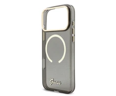 Guess IML Glitter Script Strap MagSafe dėklas skirtas iPhone 17 Pro Max Juodas