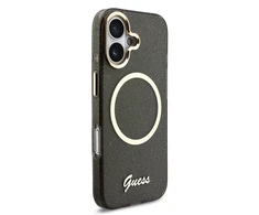 Guess IML Glitter Script Strap MagSafe dėklas skirtas iPhone 17 Juodas