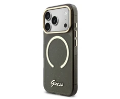 Guess IML Glitter Script Strap MagSafe dėklas skirtas iPhone 17 Pro Juodas