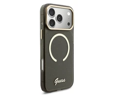 Guess IML Glitter Script Strap MagSafe dėklas skirtas iPhone 17 Pro Max Juodas