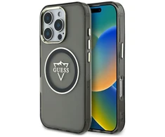 Guess IML Metal Mountain Logo MagSafe Apple iPhone 16 Pro dėklas telefonui juodos spalvos