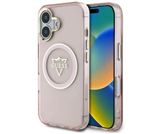 Guess IML Metal Mountain Logo MagSafe Apple iPhone 16 dėklas telefonui rožinės spalvos