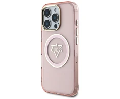 Guess IML Metal Mountain Logo MagSafe Apple iPhone 16 Pro Max dėklas telefonui rožinės spalvos