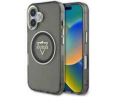 Guess IML Metal Mountain Logo MagSafe Apple iPhone 16 dėklas telefonui juodos spalvos