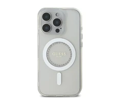 Guess GUHMP16XPFTDTEH Apple iPhone 16 Pro Max 6.9" baltos spalvos kietas dėklas IML Rhinestones MagSafe
