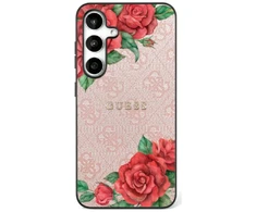 Dėklas Guess Leather 4G Flowers Print Metal Classic Logo MagSafe Samsung Galaxy S25 Ultra dėkals telefonui rožinės spalvos