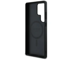 Guess Leather 4G Flowers Print Metal Classic Logo MagSafe Samsung Galaxy S25 Ultra dėklas telefonui juodos spalvos