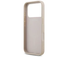 Guess Leather 4G Triangle Strass MagSafe dėklas Apple iPhone 17 Pro rožinės spalvos