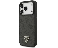 Dėklas Guess Leather 4G Triangle Strass MagSafe do iPhone 18 Pro / 17 Pro juoda