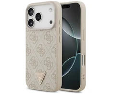 Dėklas Guess Leather 4G Triangle Strass MagSafe do iPhone 18 Pro / 17 Pro rožinė