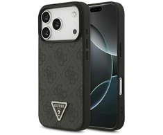 Original dėklas GUESS Leather 4G Triangle Strass MagSafe skirtas Apple iPhone 17 Pro juodos spalvos