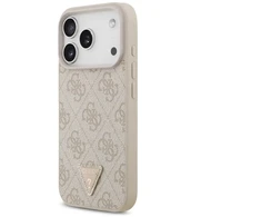 Dėklas Guess Leather 4G Triangle Strass MagSafe do iPhone 18 Pro / 17 Pro rožinė