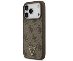 Dėklas Guess Leather 4G Triangle Strass MagSafe do iPhone 18 Pro / 17 Pro ruda