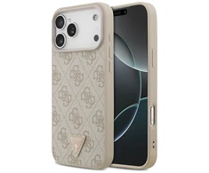Guess Leather 4G Triangle Strass MagSafe dėklas skirtas Apple iPhone 17 Pro Max rožinės spalvos