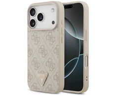 Guess Leather 4G Triangle Strass MagSafe dėklas skirtas Apple iPhone 17 Pro rožinės spalvos