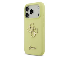 Dėklas Guess Liquid Silicone 4G Metal Logo Case for Apple iPhone 17 Pro geltonos spalvos