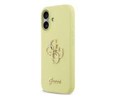 Guess Liquid Silicone 4G Metal Logo dėklas skirtas Apple iPhone 17 geltonos spalvos