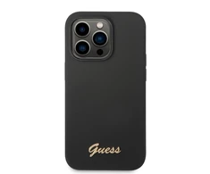Guess telefono dėklas iPhone 14 Pro Max 6,7 GUHCP14XSLSMK juodas hard telefono dėklas Silikoninis Vintage auksinis Logo
