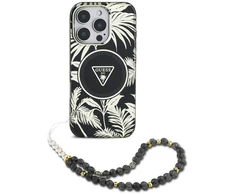 Guess Palm Trees Triangle Pearl Strap MagSafe Apple iPhone 16 dėklas telefonui juodos spalvos