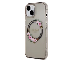Guess IML Flowers Wreath MagSafe Apple iPhone 15 / 14 / 13 – dėklas telefonui juodos spalvos