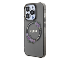 Guess IML Flowers Wreath MagSafe - dėklas skirtas Apple iPhone 15 Pro Juodas