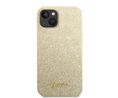 Apple iPhone 14 Guess Hard case Glitter Script telefono dėklas aukso spalvos