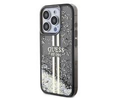 Dėklas GUESS GUHCP15LLFCSEGK IPHONE 15 PRO 6.1 "Juodas/Juodas HARDCASE LIQUID GLITTER GOLD STRIPES