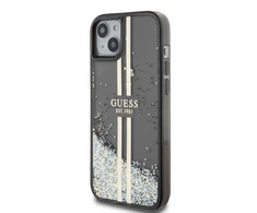 Apple iPhone 14 plus / 15 plus Guess dėklas Liquid Glitter Gold Stripes (GUHCP15MLFCSEGK) juodos spalvos
