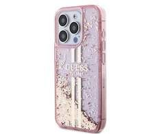 Apple iPhone 15 Pro Guess dėklas Liquid Glitter Gold Stripes (GUHCP15LLFCSEGP) rožinės spalvos