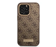Guess GUHMP14LU4GPRW Apple iPhone 14 Pro 6,1" dėklas telefonui rudos spalvos 4G Logo Plate MagSafe