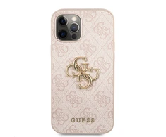 Guess PU 4G metalinis logotipo dėklas, skirtas iPhone 12 Pro Max Rožinė