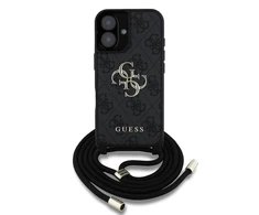 GUESS dėklas skirtas Apple iPhone 16 GUHCP16SP4GMGCRK (CBDY PU 4G Big Logo W/Cord Strap) juodos spalvos