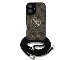 GUESS dėklas skirtas Apple iPhone 16 GUHCP16SP4GMGCRW (CBDY PU 4G Big Logo W/Cord Strap) rudos spalvos