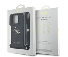Dėklas Guess PU 4G Metal Logo Crossbody Strap dėkals tavo Apple iPhone 16 Pro Max juodos spalvos