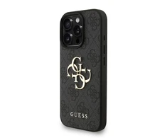Guess PU 4G Metal Logo Strap dėklas skirtas Apple iPhone 16 Pro Max juodos spalvos