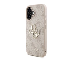 Guess PU 4G Metal Logo Strap dėklas skirtas Apple iPhone 16 rožinės spalvos