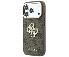 Dėklas Guess PU 4G Strass Metal Logo Case for iPhone 18 Pro Brown