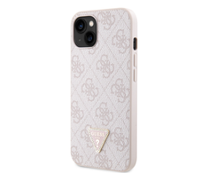 Guess PU 4G Strass Triangle Metal Logo dėklas skirtas Apple iPhone 15 rožinės spalvos