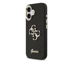 Guess PU Fixed Glitter 4G Metal Frame dėklas skirtas Apple iPhone 17 Juodas