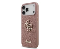 Guess PU Fixed Glitter 4G Metal Logo dėklas skirtas Apple iPhone 17 Pro Max rožinės spalvos