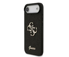 Guess PU Fixed Glitter 4G Metal Logo dėklas skirtas Apple iPhone 17 Air juodos spalvos